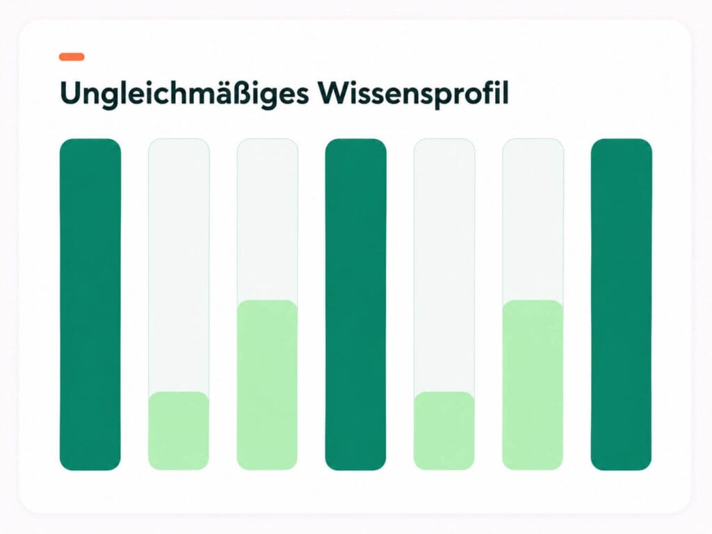 Grafik zu ungleichmäßigen Wissensprofilen im Selbststudium: manche Themenfelder stark ausgeprägt, andere schwach
